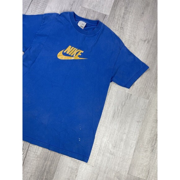 Vintage Nike Shirt Men's Size Large Center Swoosh Yellow Y2K 2000 Blue I - Picture 3 of 10